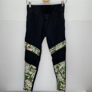 Mink Pink Size Medium Move Leggings Black & Tropical Floral Print & Mesh